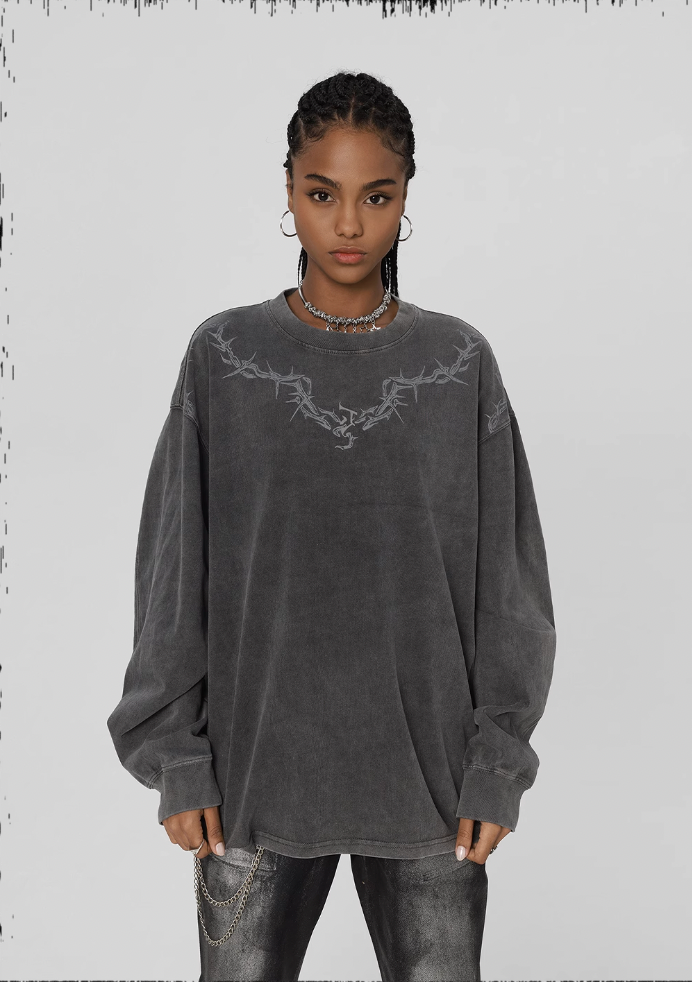 Logo Print Washed Long Sleeve T-shirt