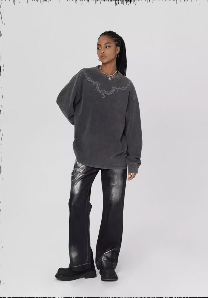 Logo Print Washed Long Sleeve T-shirt