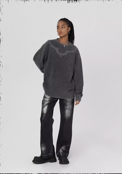Logo Print Washed Long Sleeve T-shirt