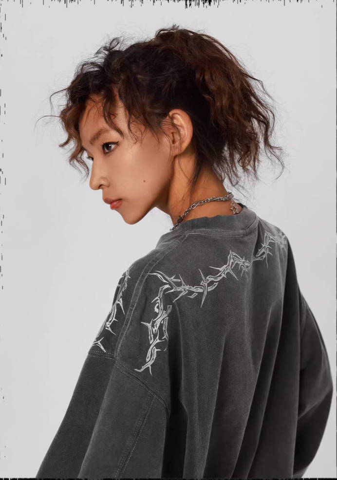 Logo Print Washed Long Sleeve T-shirt