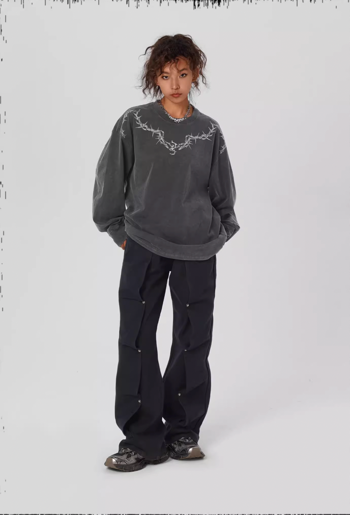 Logo Print Washed Long Sleeve T-shirt