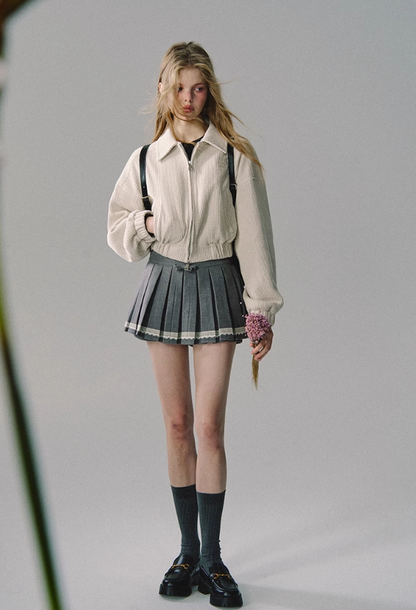 Lace Trim Pleated Skirt