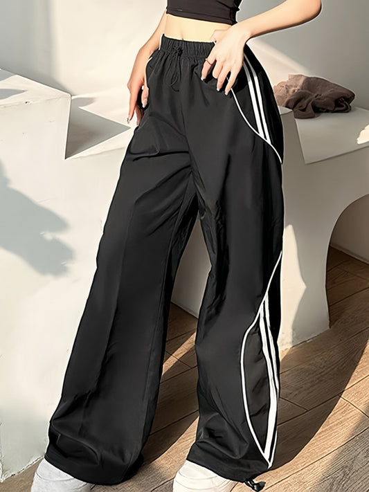 Black Baggy Retro Sport Jogger Pants With Side Piping