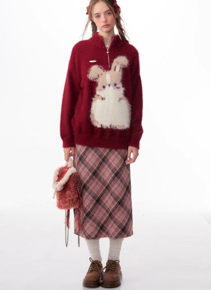 Pink Tartan Midi Skirt