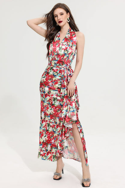 Halter Neck Split Maxi Dress