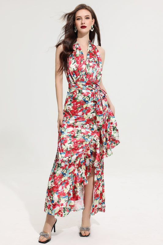 Halter Neck Split Maxi Dress