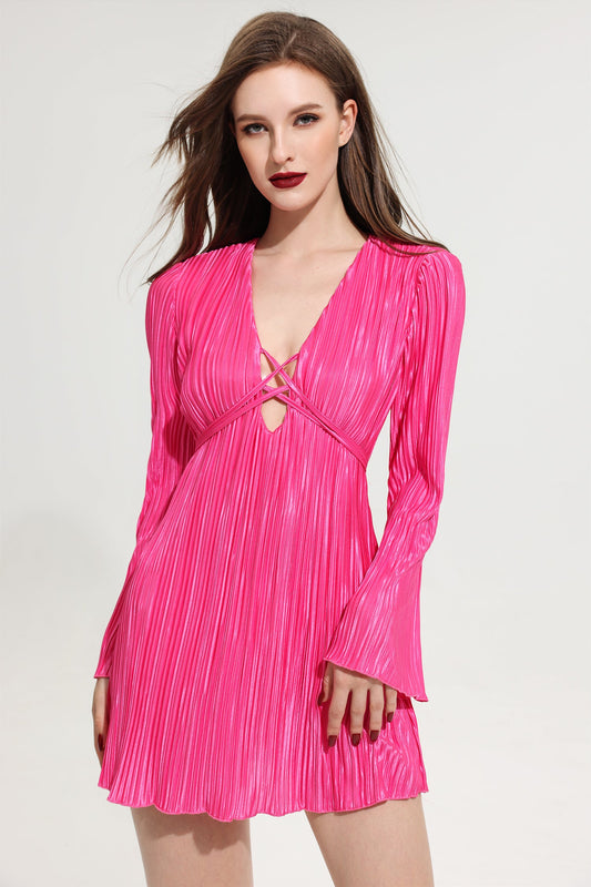 V-neck Petal Sleeve Mini Dress