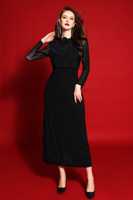Rhinestone Stand Collar Mermaid Maxi Dress