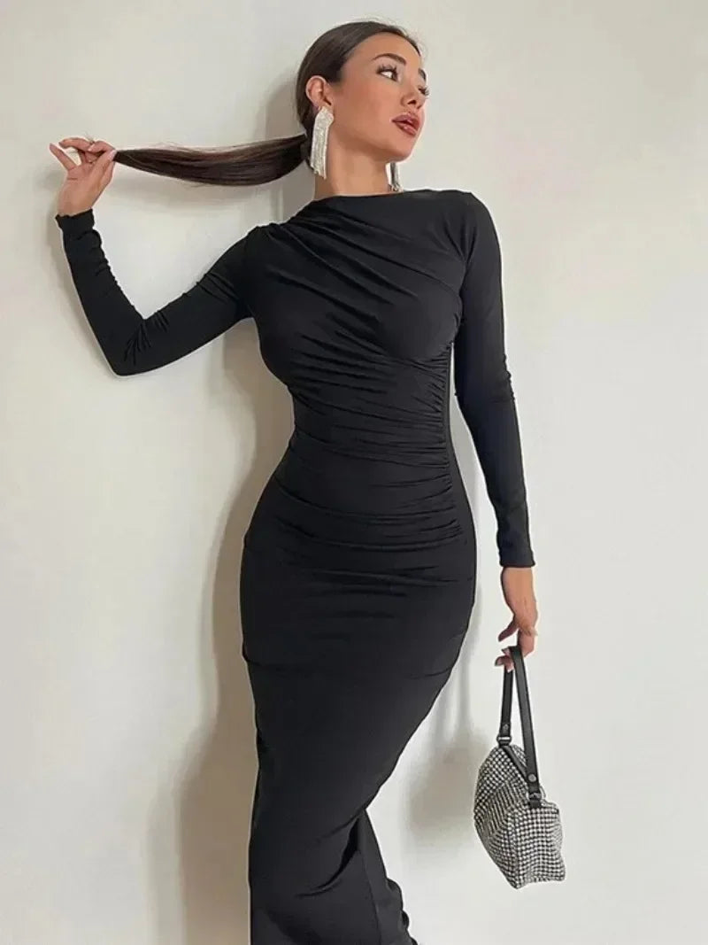 Spring Office Lady Tunics Bodycon Party Maxi Dress