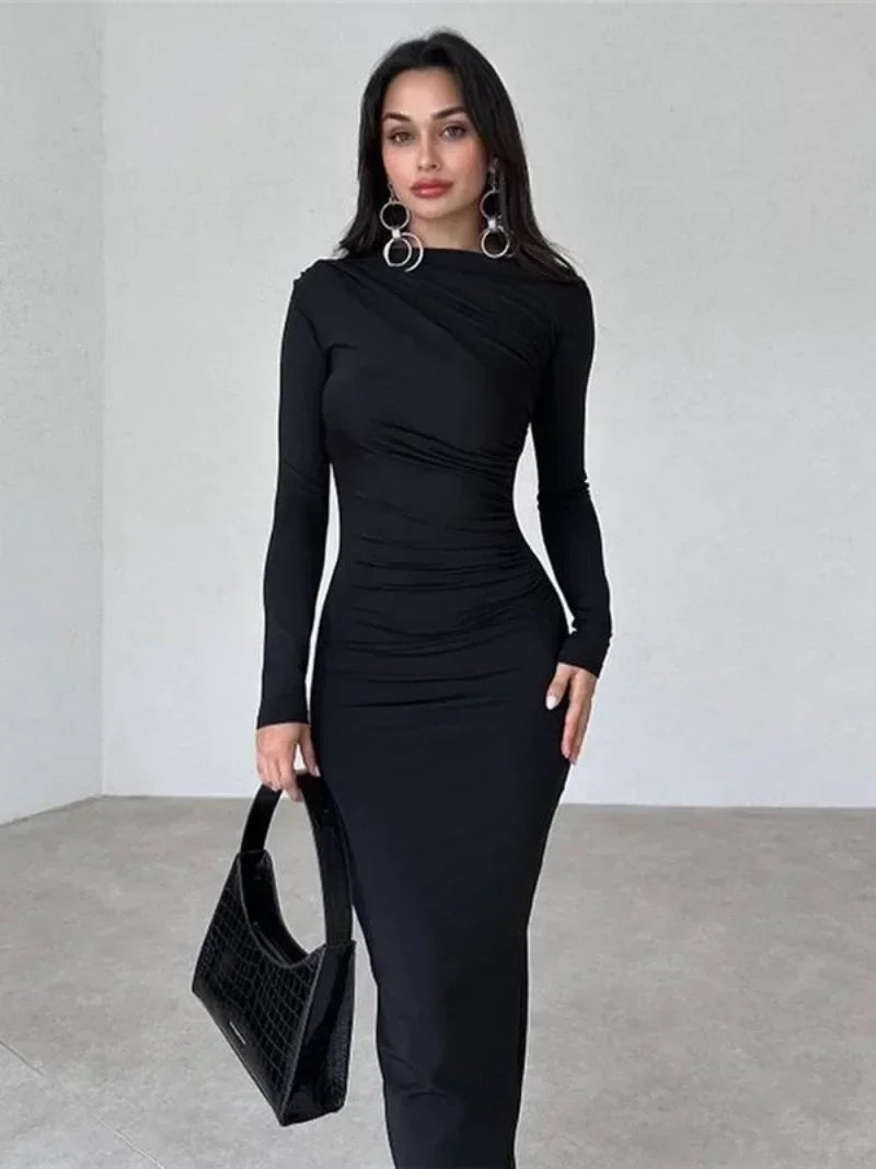 Spring Office Lady Tunics Bodycon Party Maxi Dress