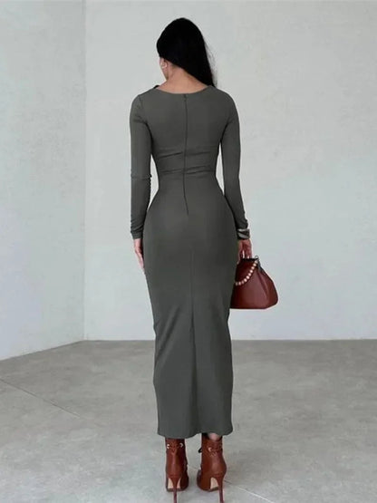 Spring Office Lady Tunics Bodycon Party Maxi Dress