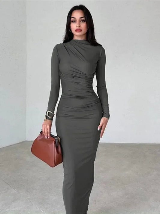 Spring Office Lady Tunics Bodycon Party Maxi Dress
