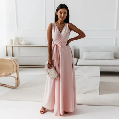 Dresses for White Sleeveless Loose V Neck Color Long Dresses Party Evening Robe Vestidos