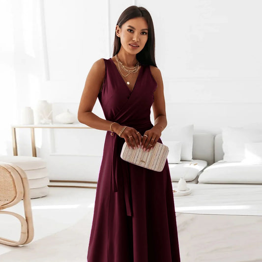 Dresses for White Sleeveless Loose V Neck Color Long Dresses Party Evening Robe Vestidos