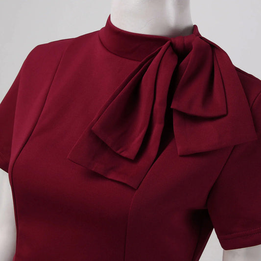Party Prom Bow O Neck Short Sleeve Slim Midi Dress