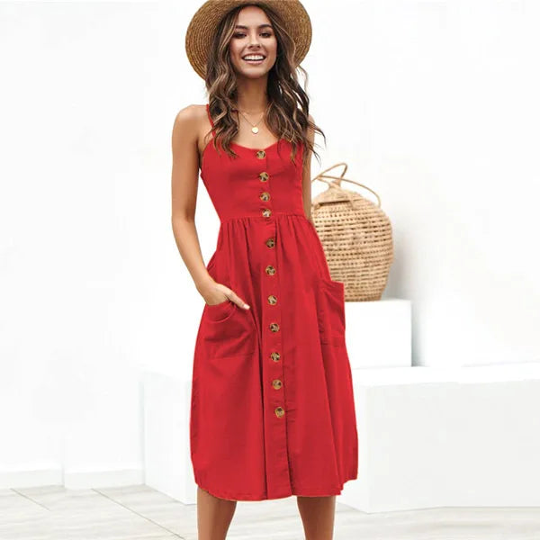 Small Open Red Style Midi Dresses