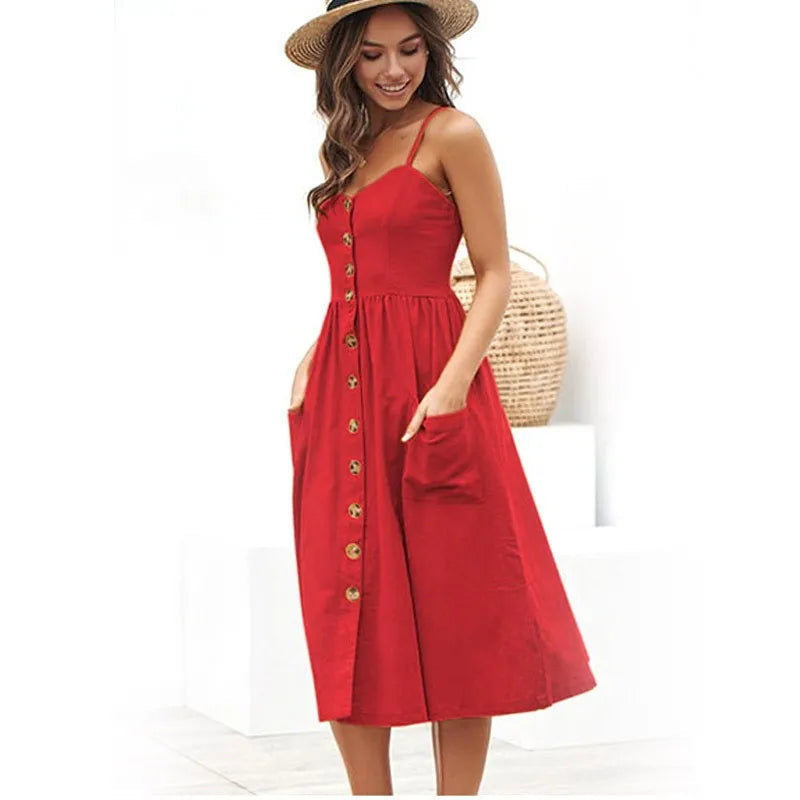 Small Open Red Style Midi Dresses