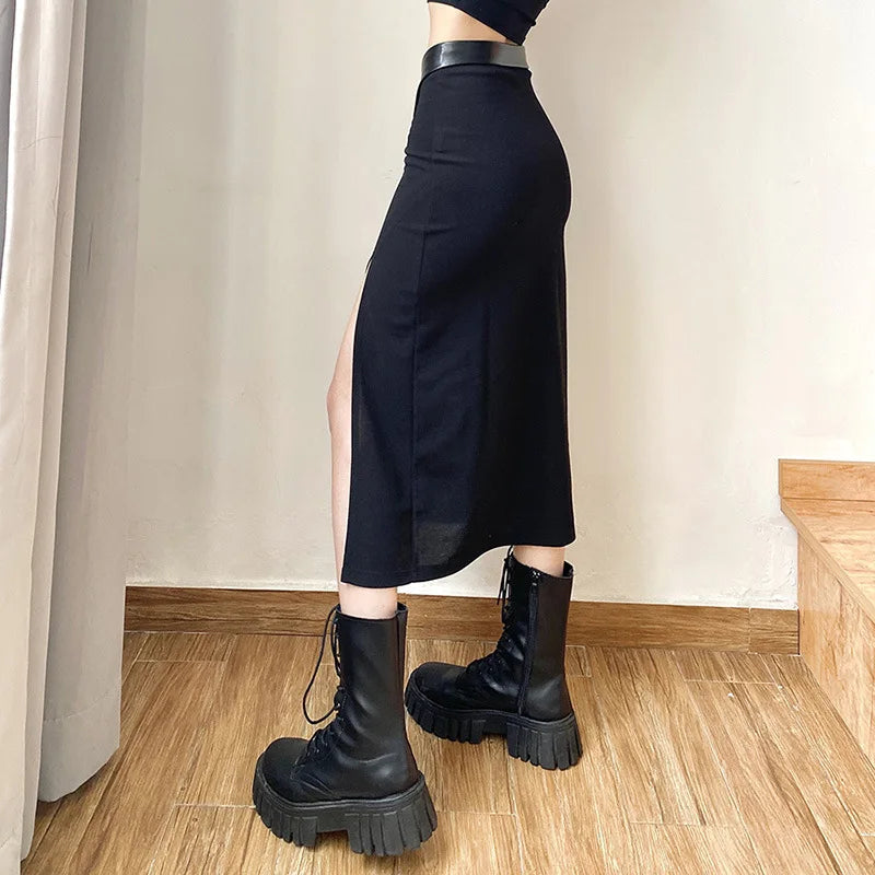 New Black Irregular Summer Charm Split Long Slim Party Bodycon Skirt