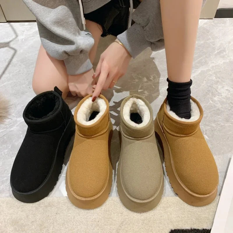 New Classic Thickened Fluff Snow Boots Comfortable Warm Ankle Boots Winter Shoes Chunky Botas Mujer