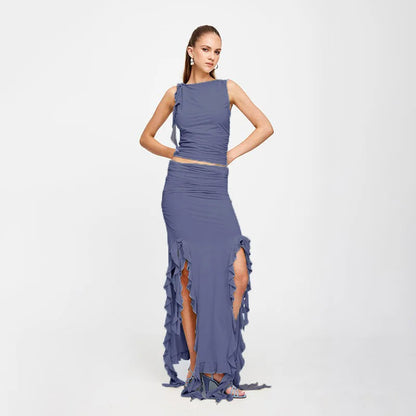 Dressbetty - Party Ruffles Maxi Split Skirt
