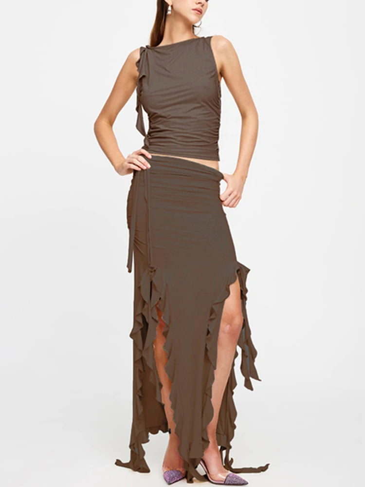 Dressbetty - Party Ruffles Maxi Split Skirt
