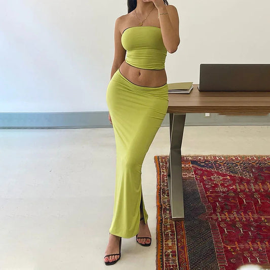Party Y2k Beach Strapless Crop Top and Long Bodycon Skirt