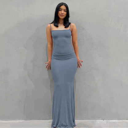 Summer Spaghetti Strap Black Skims Sleeveless Maxi Dress