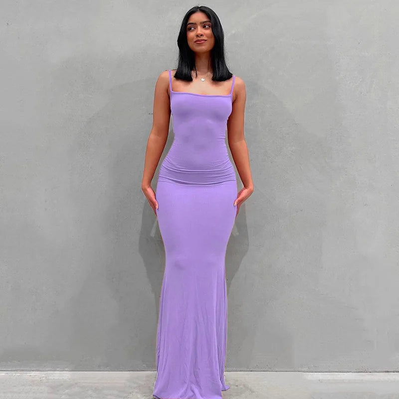 Y2k Sleeveless Skinny Bodycon Trumpet Maxi Dress