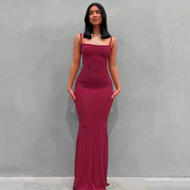 Y2k Sleeveless Skinny Bodycon Trumpet Maxi Dress