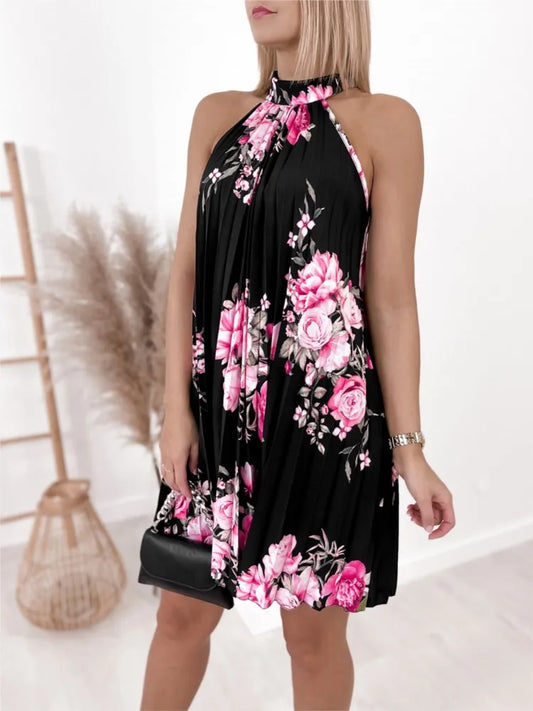 Print Sleeveless Pleated Off Shoulder Mini Dress Beach Vestidosn Ms Chuh Summer Dresses for