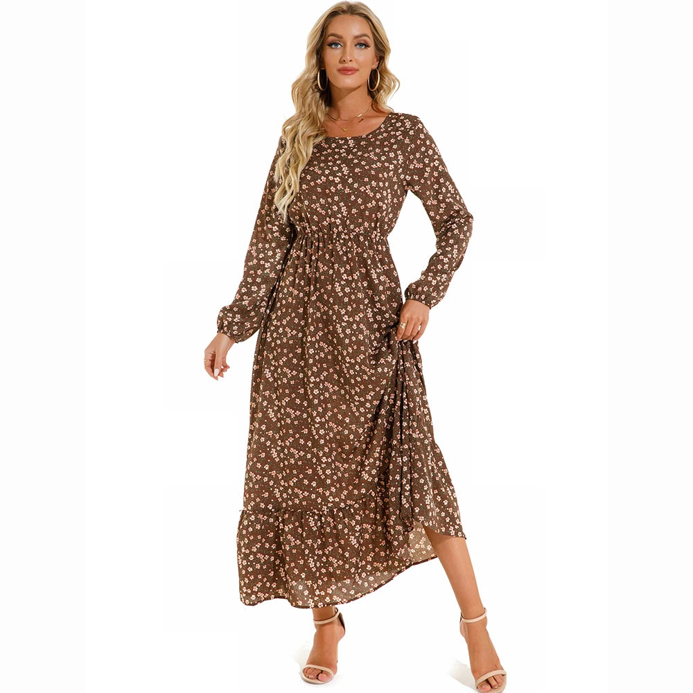 Sping Maxi Long Sleeve High Waist Chiffon Midi Dresses