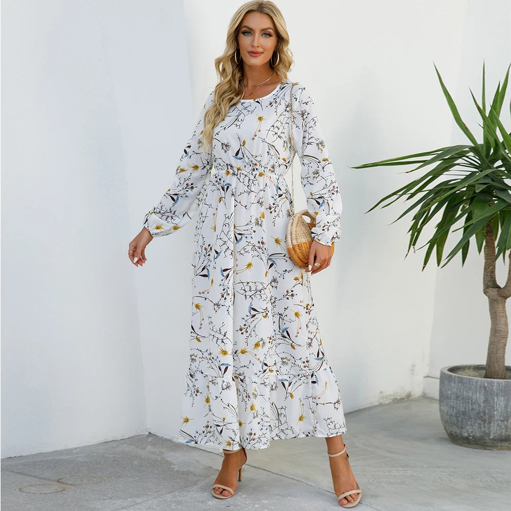 Sping Maxi Long Sleeve High Waist Chiffon Midi Dresses