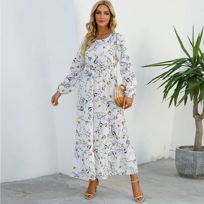 Sping Maxi Long Sleeve High Waist Chiffon Midi Dresses