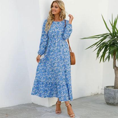 Sping Maxi Long Sleeve High Waist Chiffon Midi Dresses