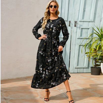 Sping Maxi Long Sleeve High Waist Chiffon Midi Dresses