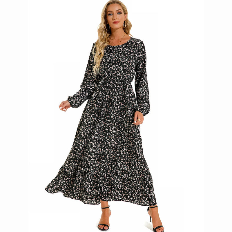Sping Maxi Long Sleeve High Waist Chiffon Midi Dresses