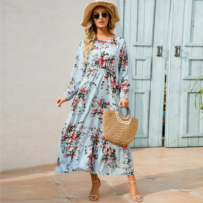 Sping Maxi Long Sleeve High Waist Chiffon Midi Dresses