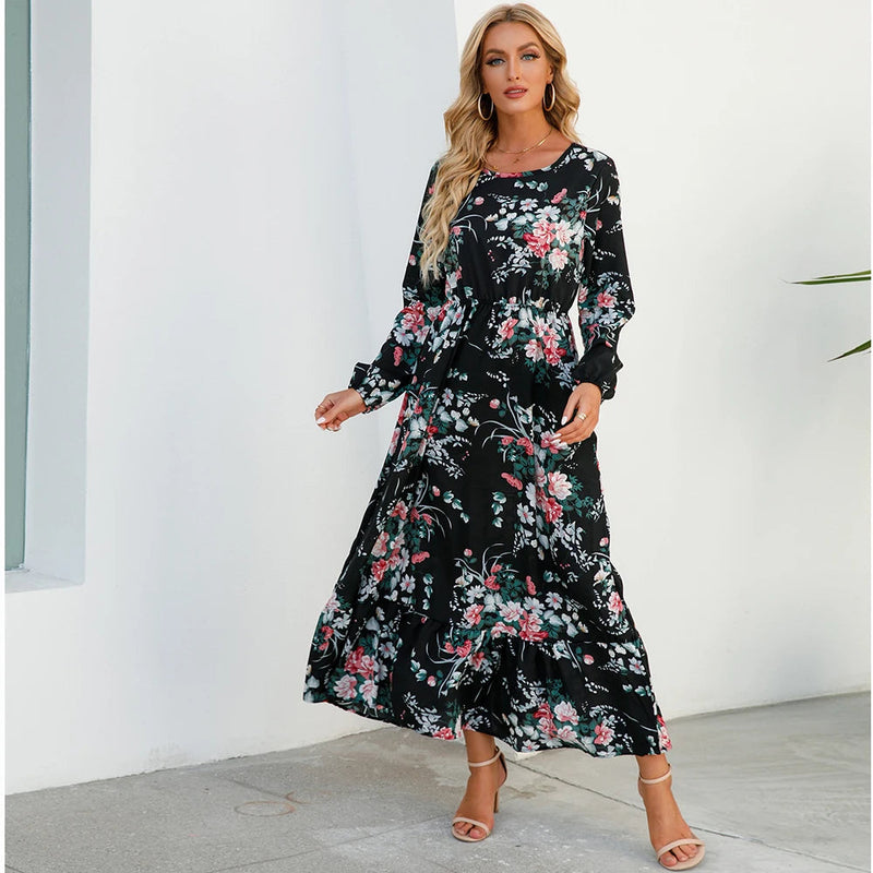 Sping Maxi Long Sleeve High Waist Chiffon Midi Dresses