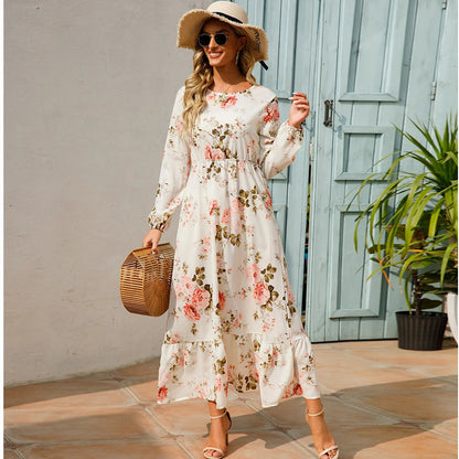 Sping Maxi Long Sleeve High Waist Chiffon Midi Dresses