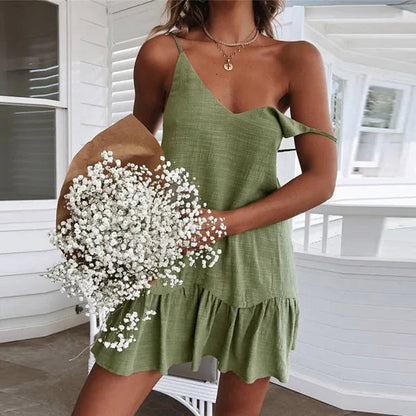 Army Green Strap Ruffles Holiday White Midi Dresses