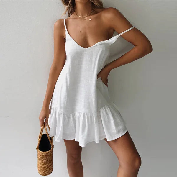 Army Green Strap Ruffles Holiday White Midi Dresses