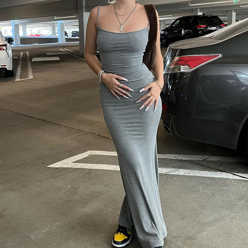 Y2k Sleeveless Skinny Bodycon Trumpet Maxi Dress