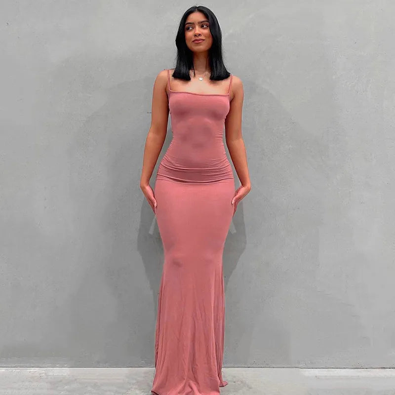 Y2k Sleeveless Skinny Bodycon Trumpet Maxi Dress
