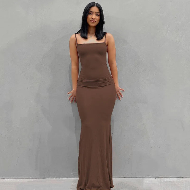 Y2k Sleeveless Skinny Bodycon Trumpet Maxi Dress