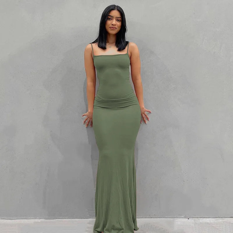 Y2k Sleeveless Skinny Bodycon Trumpet Maxi Dress