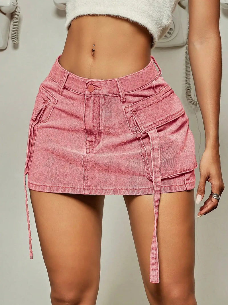 Street Tooling Style Flap Pocket Slim Workwear Denim Skirt