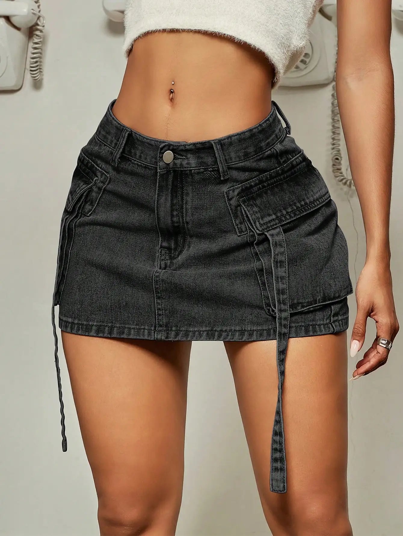 Street Tooling Style Flap Pocket Slim Workwear Denim Skirt