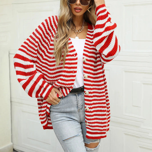 Knitted Long Sleeve Cardigan Christmas Sweater - Autumn Winter Warm
