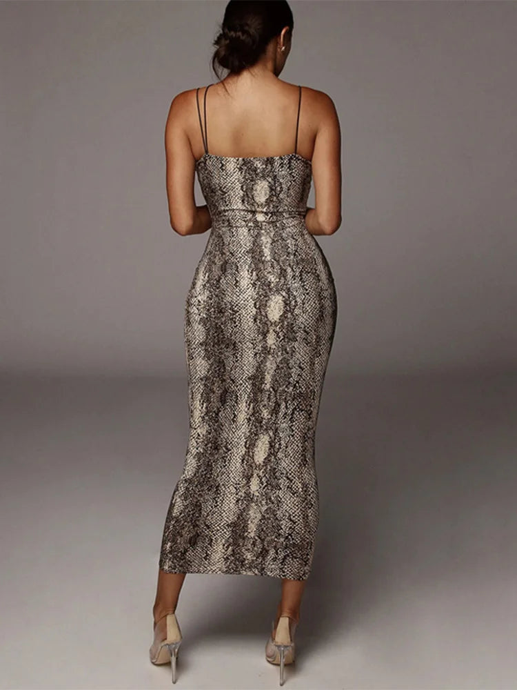Leopard Print V-neck Spring Christmas Outfits Midi Dresses