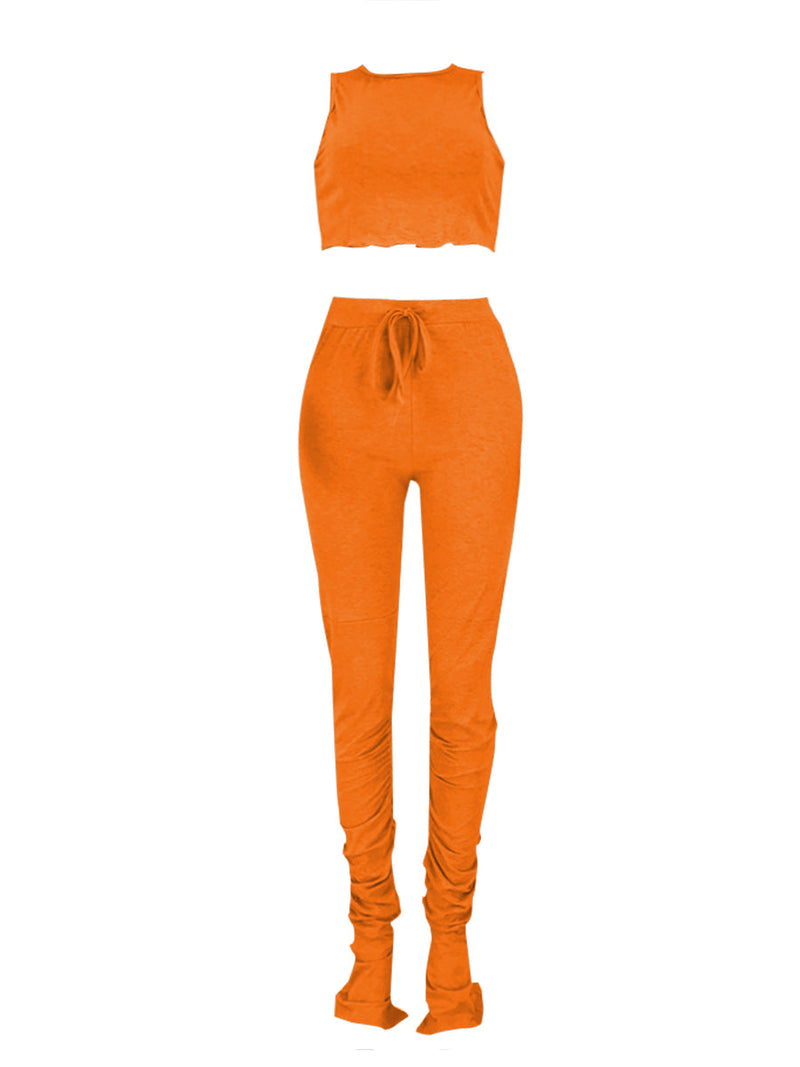 Fold Design Lace-up Slit Tracksuit Pants Set Ar50125